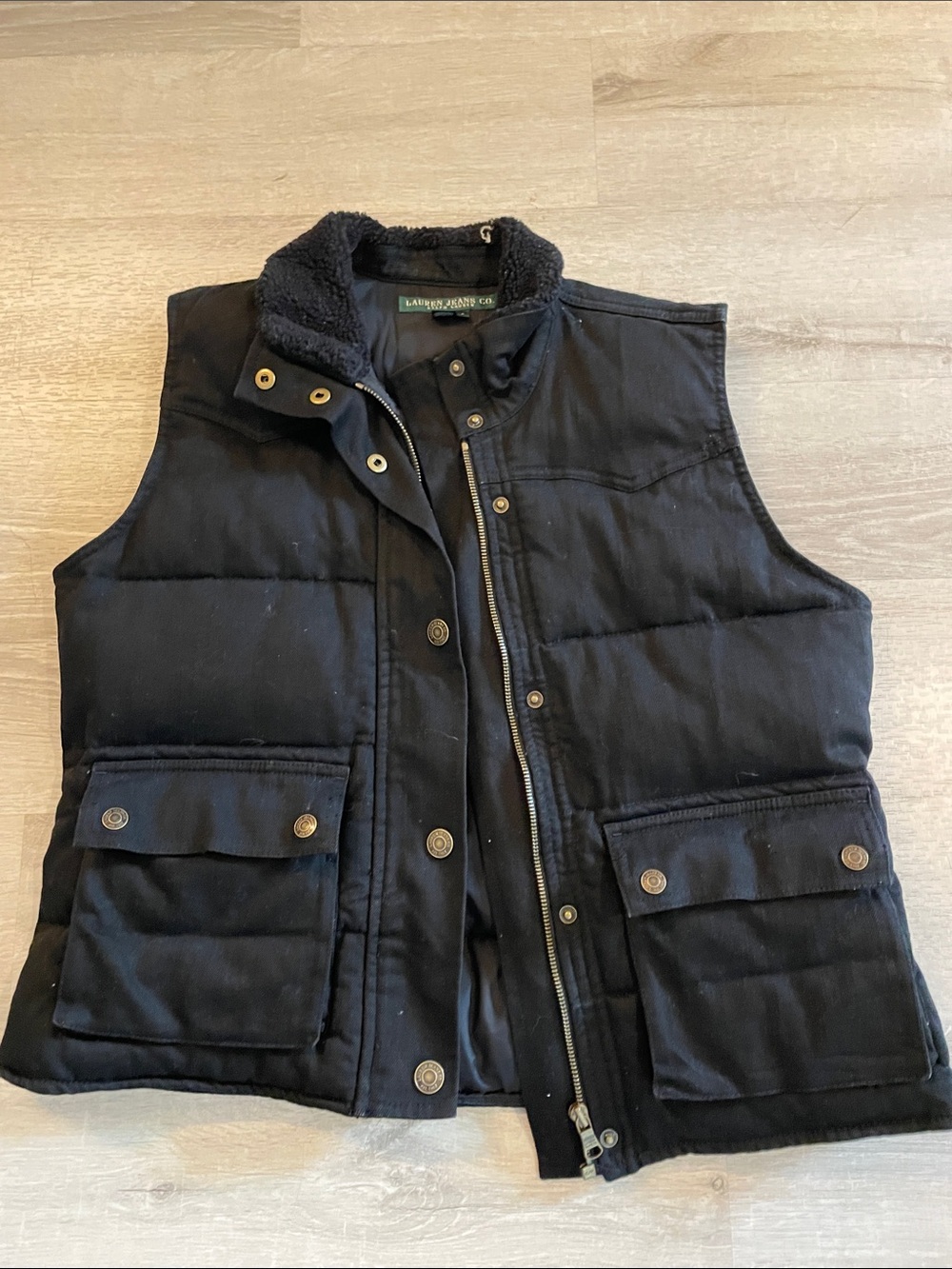Lauren Ralph Lauren Black Quilted Vest with Sherpa Collar